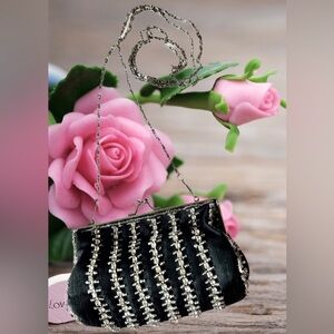 ALDO Designer Black Evening Bag with Rhinestone & Bead Detail